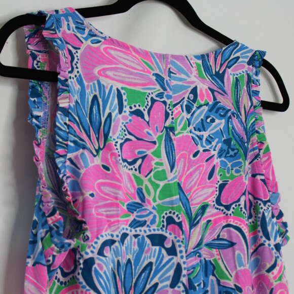 Lilly Pulitzer Pink Multicolored Floral V-neck Cotton Dress Size Medium - Picture 6 of 10